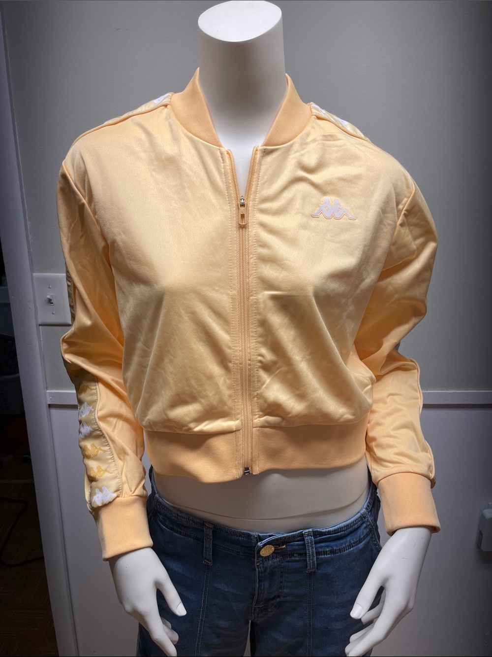 Kappa Women's Pale Yellow Cropped Bomber Jacket
